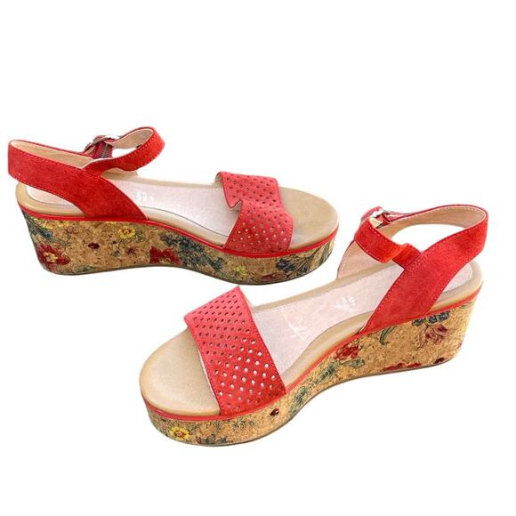 Stonefly Diva Platform Wedge Suede Sandals Size 37 Aurora Red - Picture 14 of 16